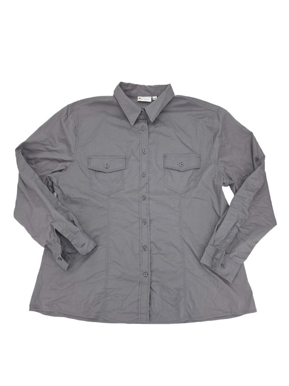 Chef Works Button Shirt Womens XXL 2XL Gray Pockets Roll Tab Long Sleeve Solid